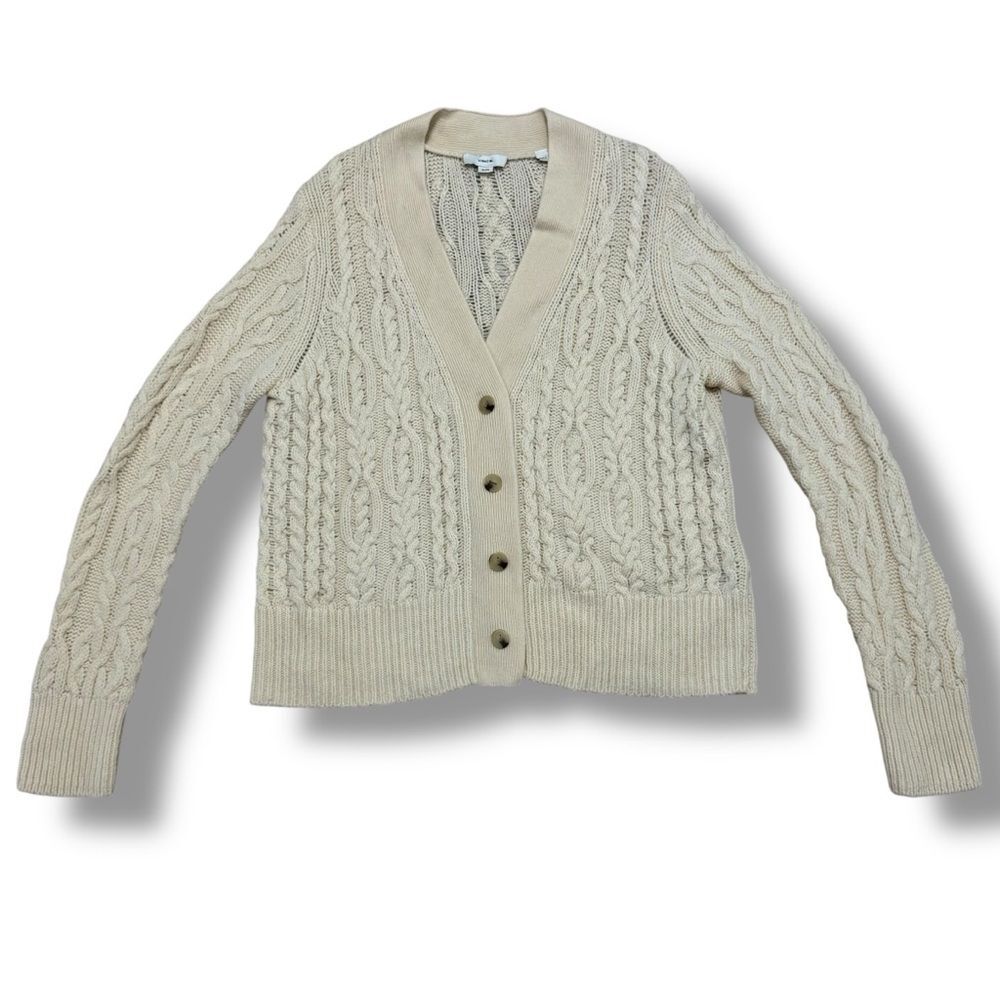 Vince Wool Cashmere Cable Knit Cardigan Size XL Button Front Quiet Luxury